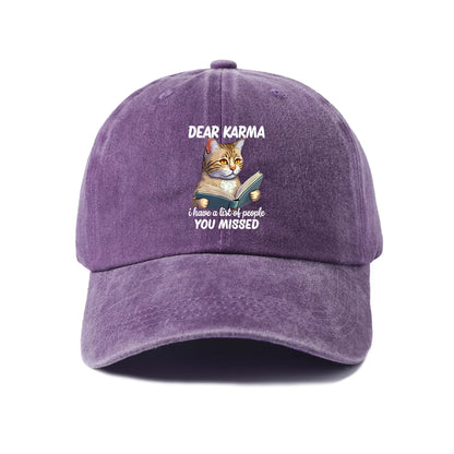 Dear Karma Cat Quote Graphic Baseball Cap