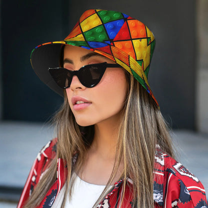 One Piece of Building Blocks Rainbow Printed Fisherman Hat Bucket Hat