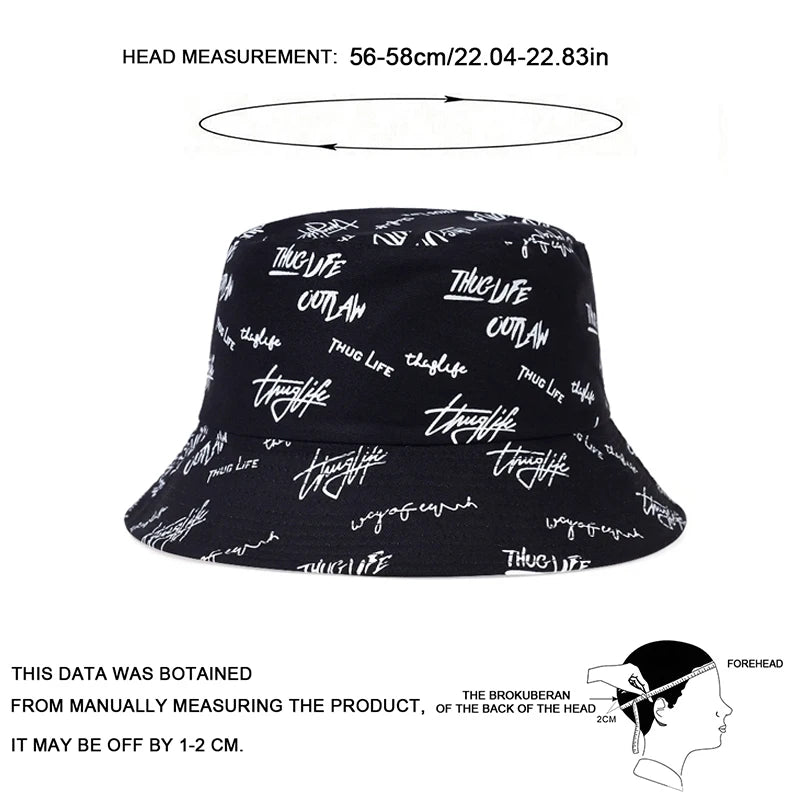 Unisex Double Sided Wearable Thug Life Embroidery Personality Bucket Hats