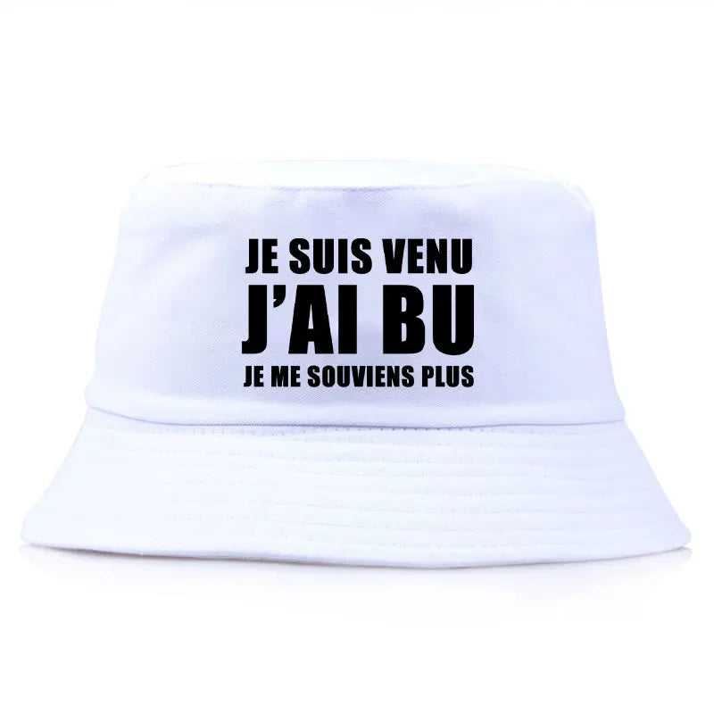 Trendy Je Suis Venu J'ai Bu Je Me Souviens Plus Print Reversible Bucket Hat