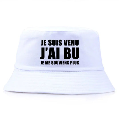 Trendy Je Suis Venu J'ai Bu Je Me Souviens Plus Print Reversible Bucket Hat