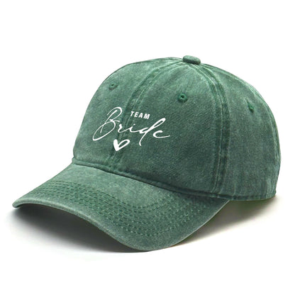 Washed Distressed Snapback Text Team Bride Printed Baseball Hat