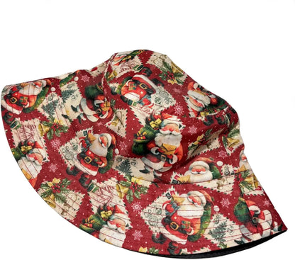 Retro Poster Merry Christmas Bucket Hats for Women Men Xmas Fisherman Hat