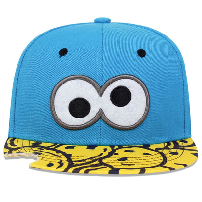 Cartoon Big Eyes Cookie Bite Blue Snapback Hat Adults
