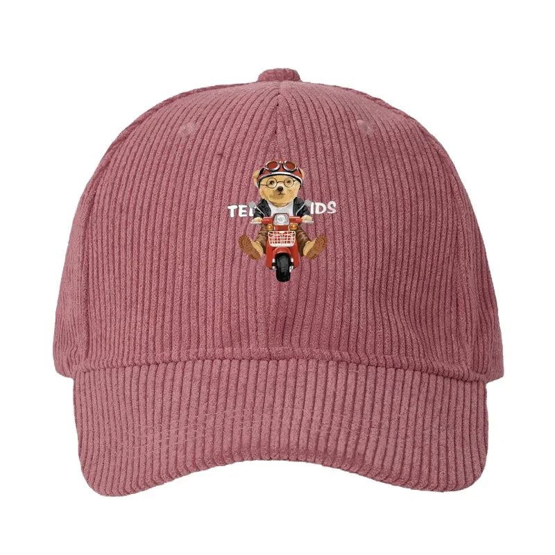 Corduroy Baseball Cap Men Teddy Bear Motorcycle