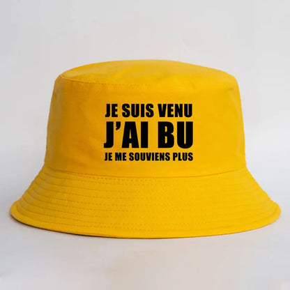 Trendy Je Suis Venu J'ai Bu Je Me Souviens Plus Print Reversible Bucket Hat