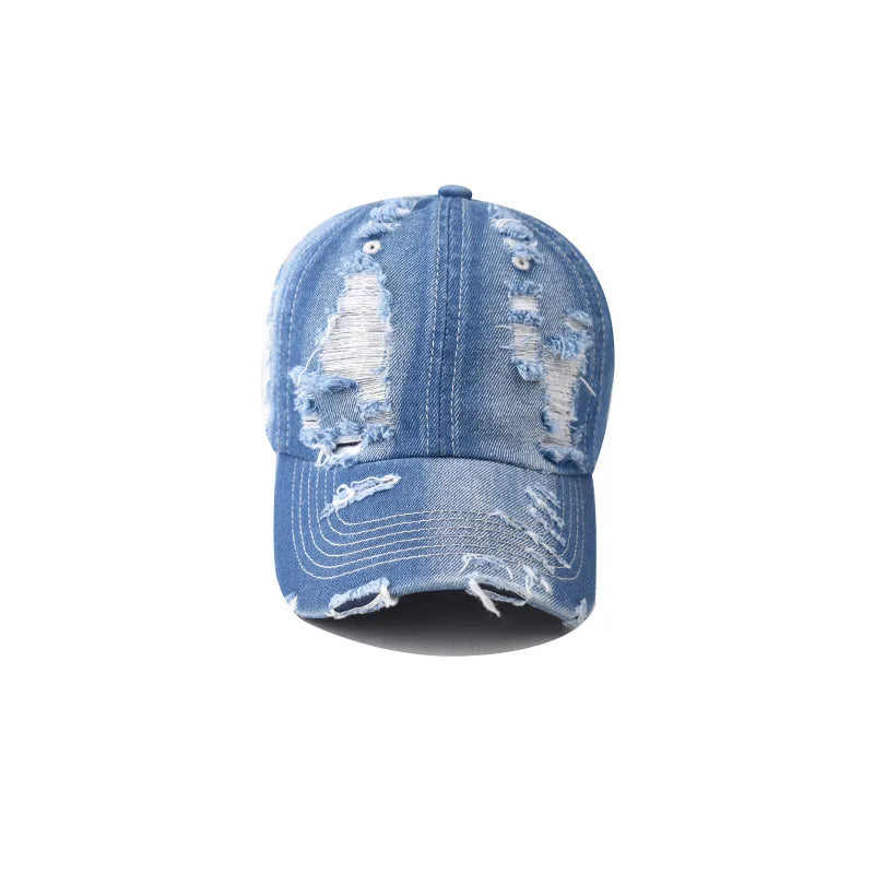 Tide Washed Denim Ripped Baseball Cap Spring Cotton Snapback Hat