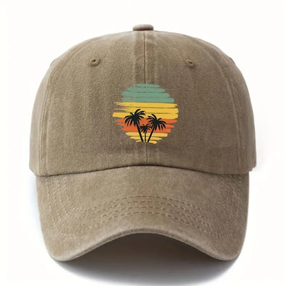 Retro Tropical Sunset Coconut Tree Patterned Baseball Cap