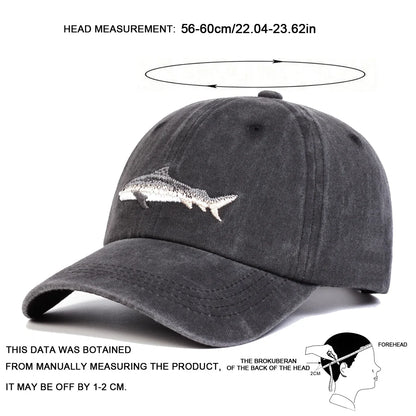 Unisex Shark Embroidery Wash Baseball Caps