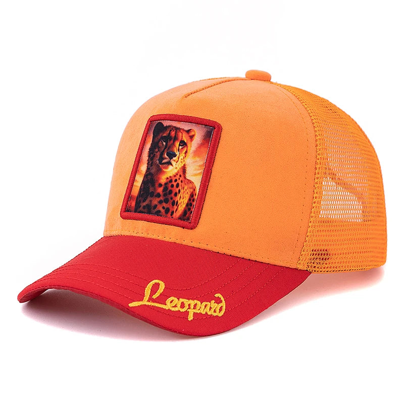 Mesh Cap Lion Pattern Patch Design Suede Hat Animal Baseball Cap