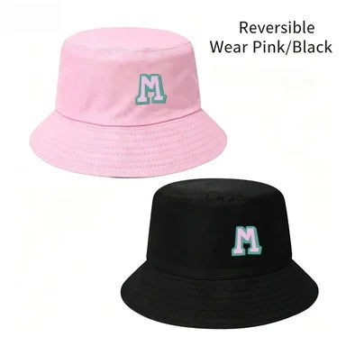 Two-Tone Outline Letter M Embroidery Reversible Bucket Hat