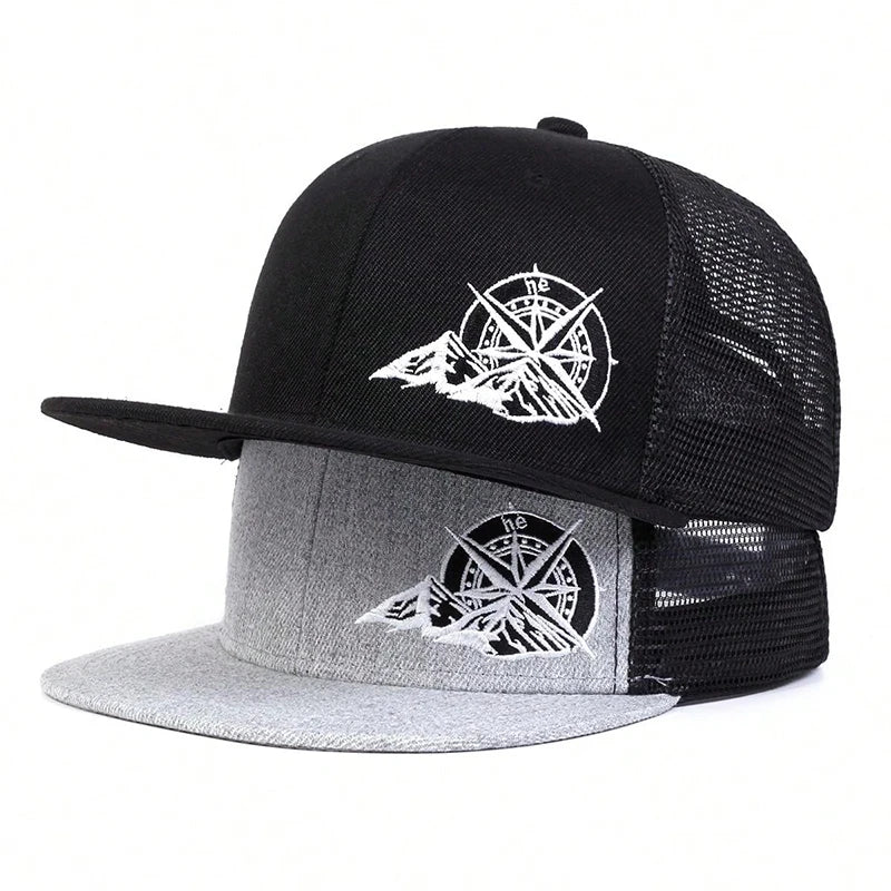 Unisex Compass Mountain Embroidery Hip-hop Hats Snapback Cap Baseball Caps Sunscreen Hat