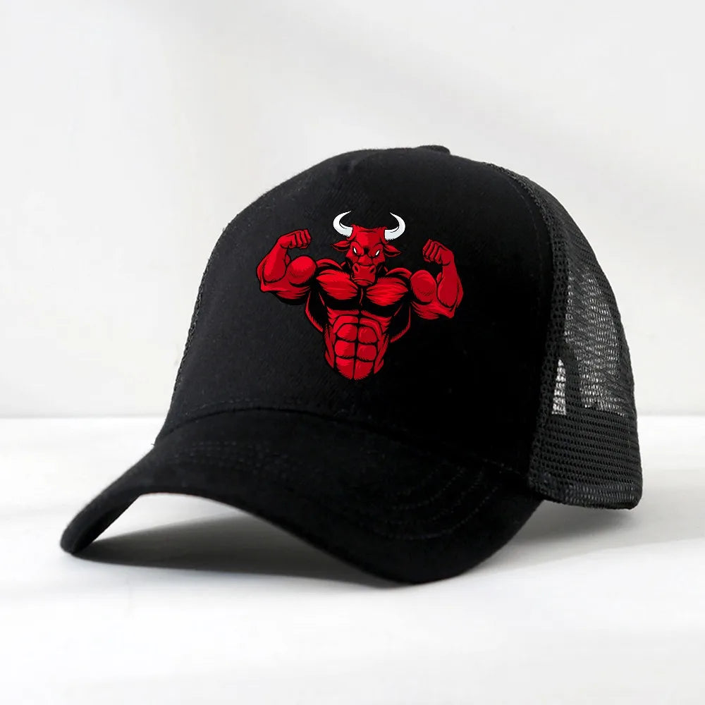 Angry Bull Head Print Summer Baseball Cap