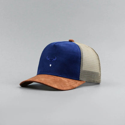 Blue Bull Head Print Unisex Mesh Suede Baseball Hat