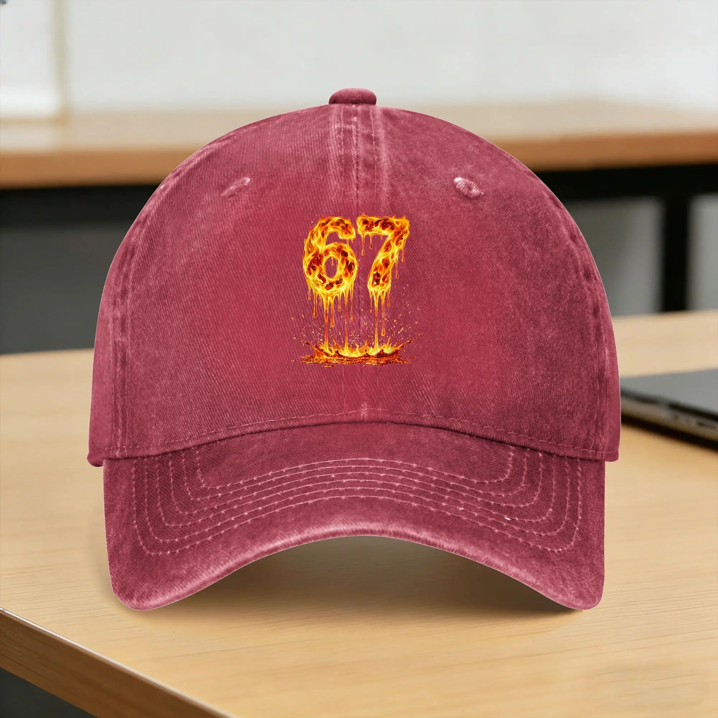 Washed Baseball Cap Funny Six Seven Lava 6 7 Meme Gen Alpha Slang Flames 67 Drip Summer Hip Hop Hats Men Stylish Snapback Cap