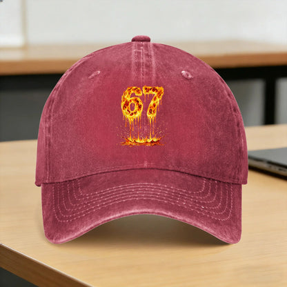 Washed Baseball Cap Funny Six Seven Lava 6 7 Meme Gen Alpha Slang Flames 67 Drip Summer Hip Hop Hats Men Stylish Snapback Cap