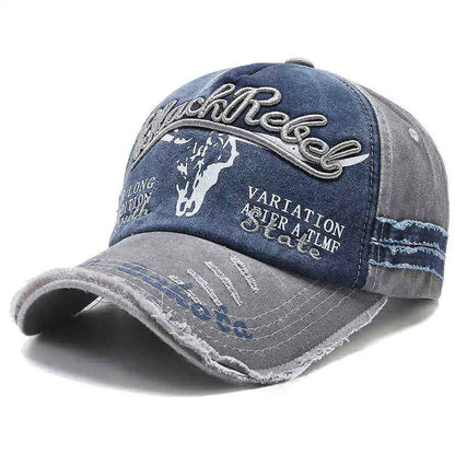 Bull Head Hat Men's Embroidery Letters Retro Washed Baseball Cap