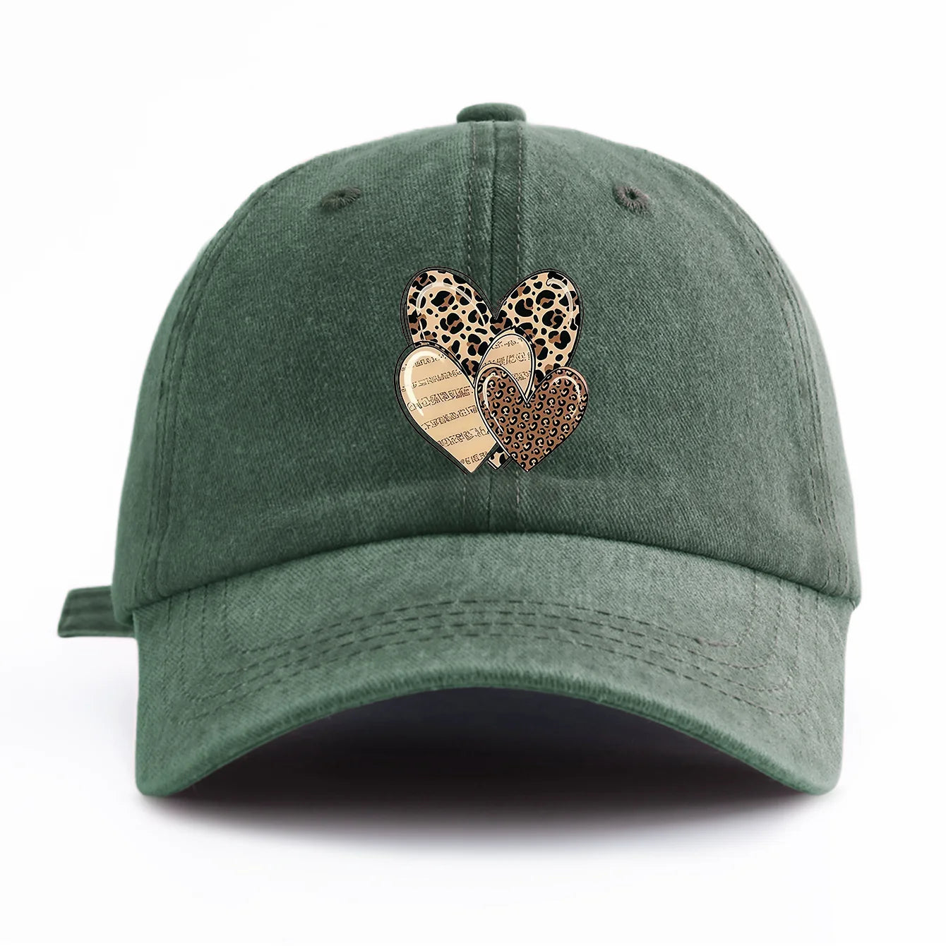 Leopard Heart Print Washed Baseball Cap