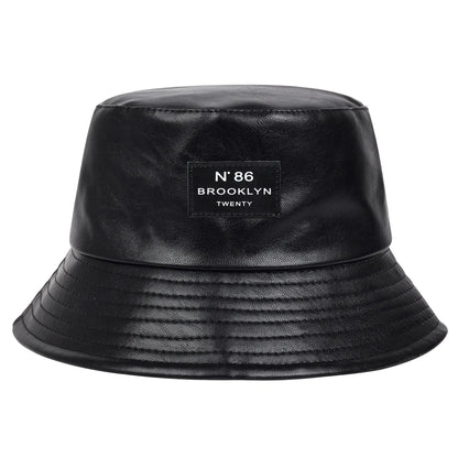 Unisex LOS ANGELES Label Personality Pu Leather Bucket Hats Fishermen Caps
