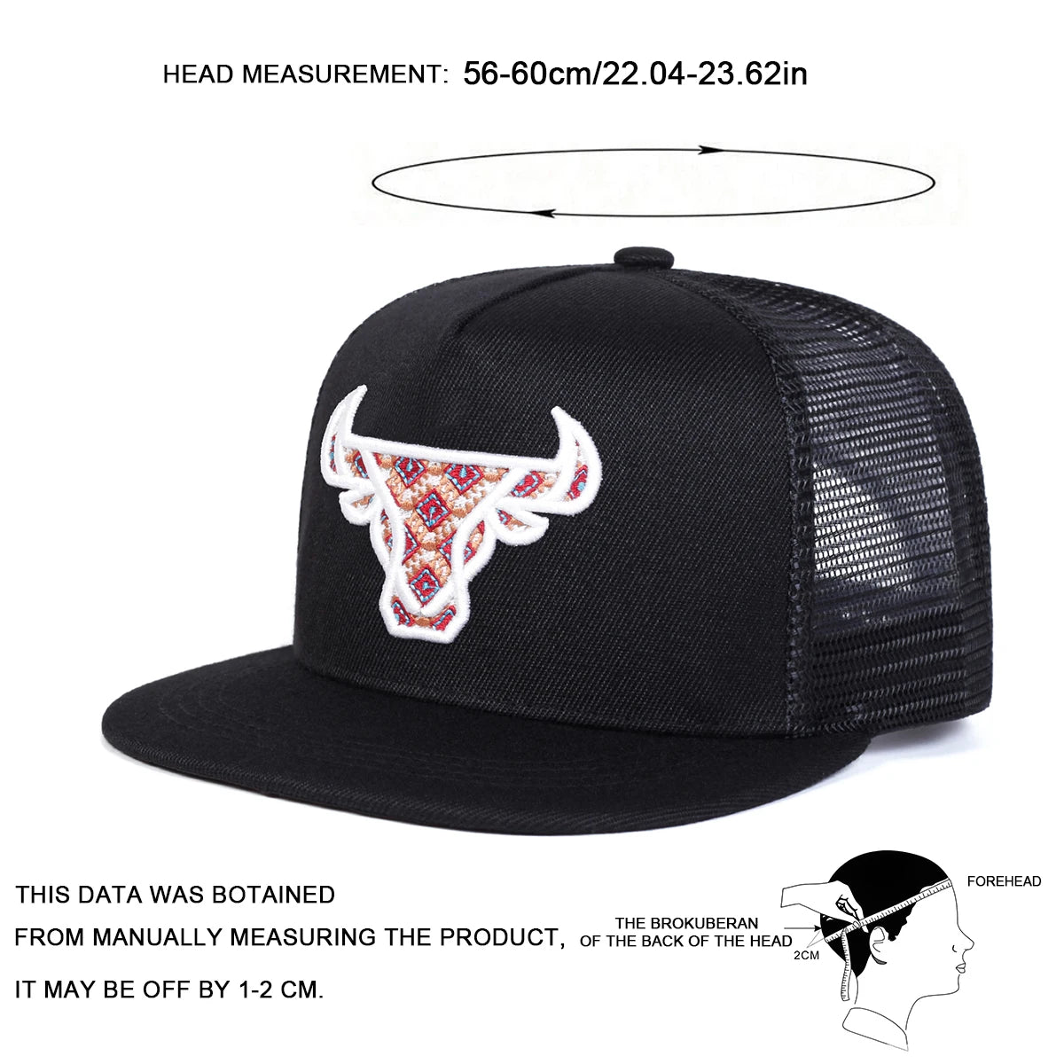 Unisex Ox Head Embroidery Hip-hop Net Hats Snapback Caps