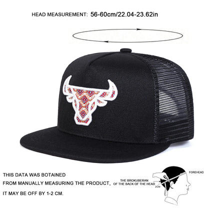 Unisex Ox Head Embroidery Hip-hop Net Hats Snapback Caps