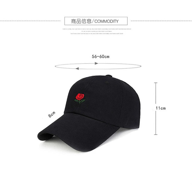 Unisex Rose Embroidery Baseball Cap For Men Women Flower Cap