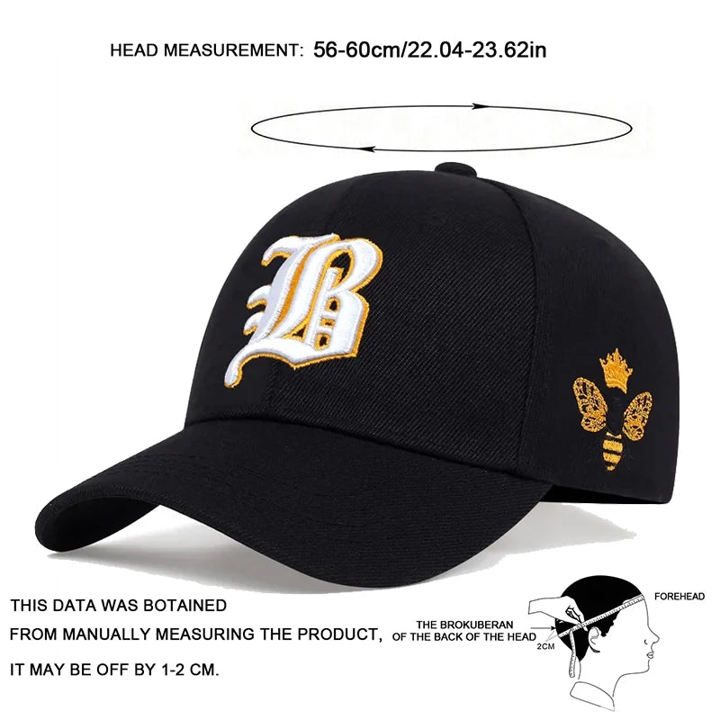 Unisex Gothic Letter Side Bee Embroidery Baseball Caps