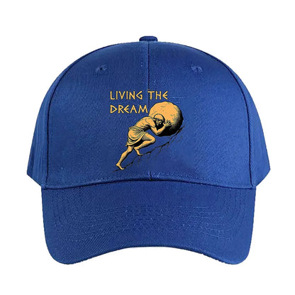 Living The Dream Sisyphus Greek Mythology Meme Baseball Cap Woman Man Adult Summer Adjustable with Curved Brim duckbill cap