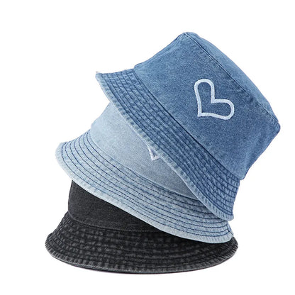 Spring Summer Strawberry Embroidery Denim Jeans Bucket Hat For Men Women