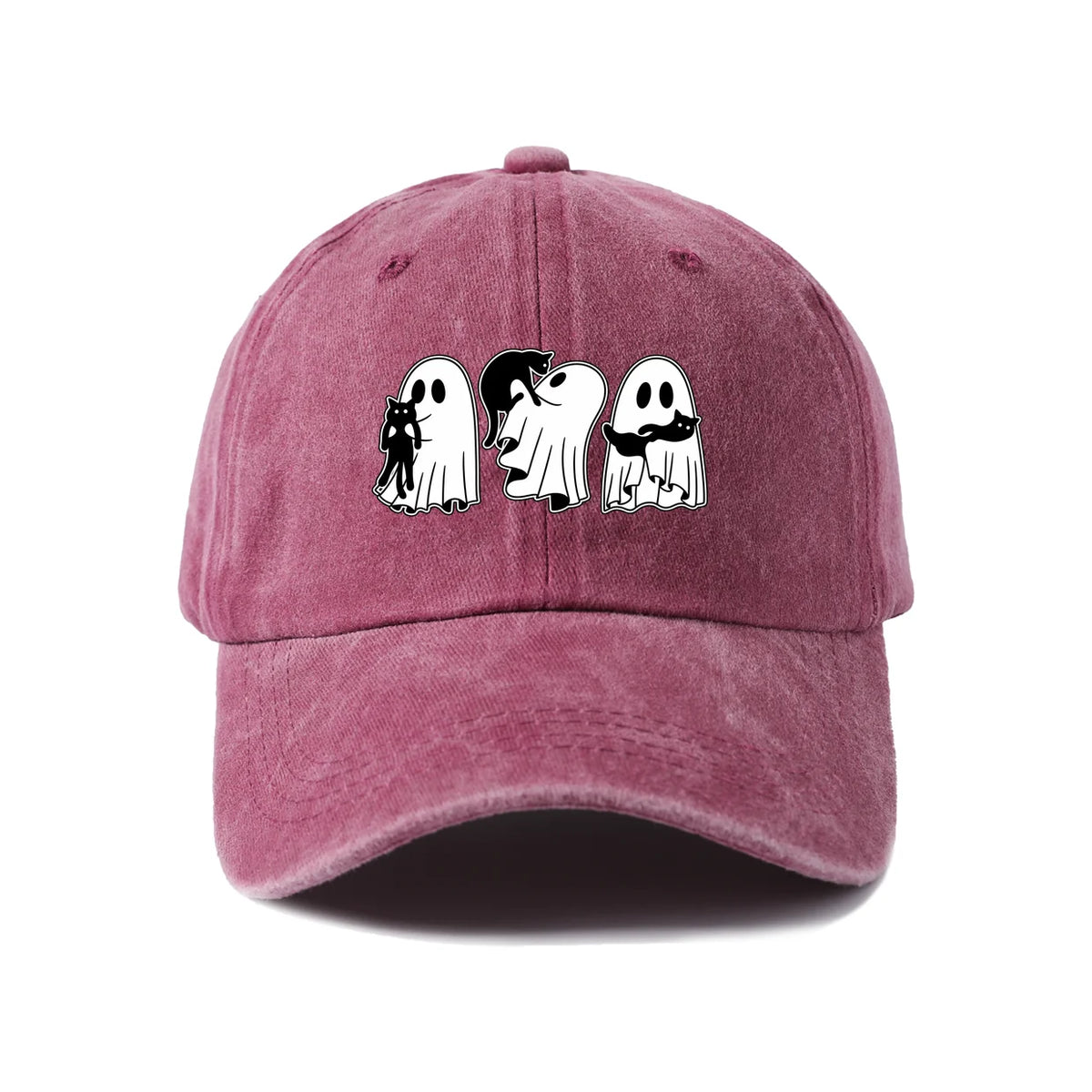 Vintage Washed Ghosts Holding Black Cats Graphic Baseball Cap