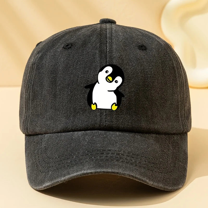 Retro Washed Penguin Cartoon Printed Baseball Cap