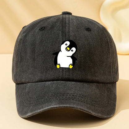 Retro Washed Penguin Cartoon Printed Baseball Cap