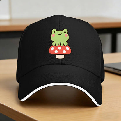 Cute Frog On A Mushroom Kawaii Frog Casual Baseball Cap