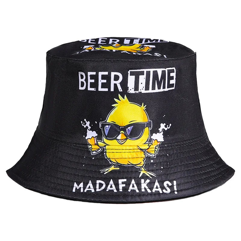 Rock Street Style Duck Chicken Letter Beer Bucket Hat