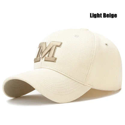 M Letter Gold Thread Embroidery Elastic Pineapple Cloth Material Thick and Durable High Quality Baseball Cap