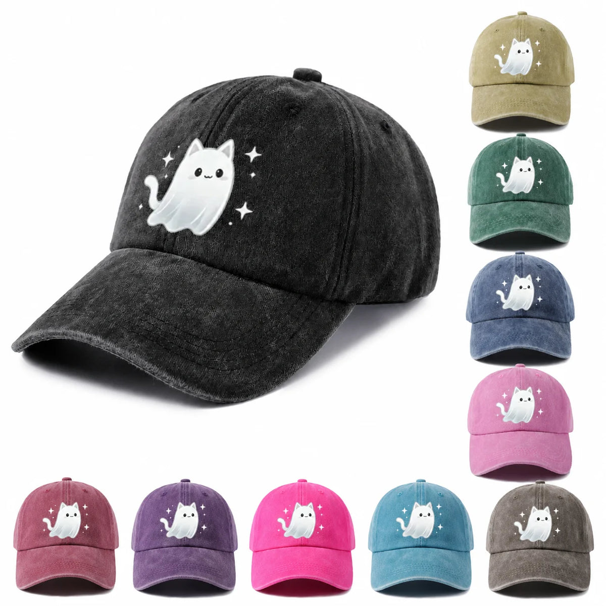 Cute Ghost Cat Graphic Baseball Cap