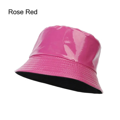 Unisex Reversible Climbing PU Leather Fishing Hat Sun Hat Bucket Hat