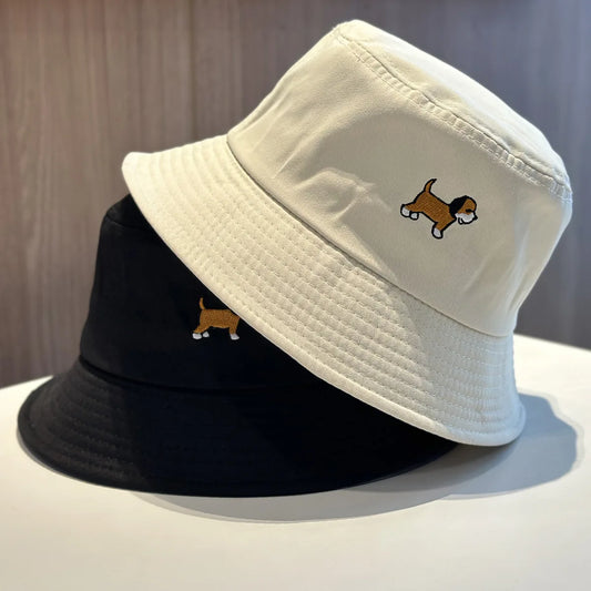 And Simple Embroidered Puppy Fisherman Hats Bucket Hat