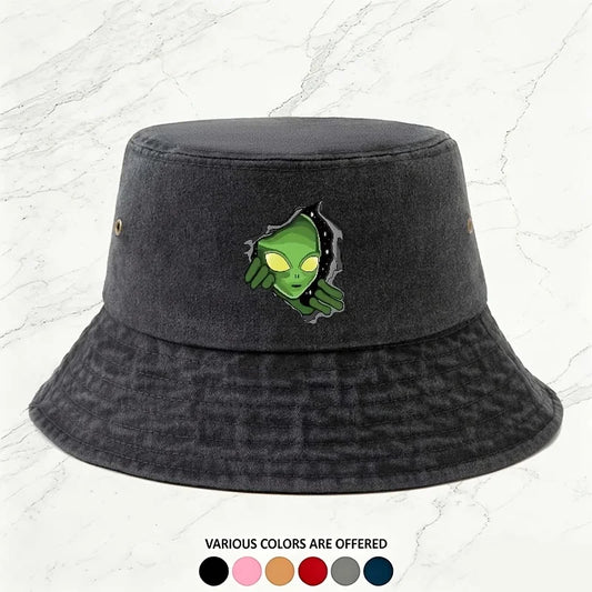 A Men's Outdoor Alien Print Washed Bucket Hat