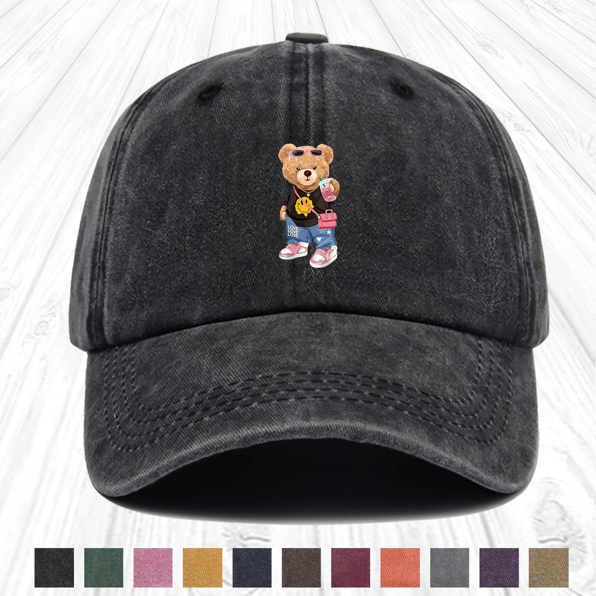 Cartoon Bear Print Cotton Baseball Hat