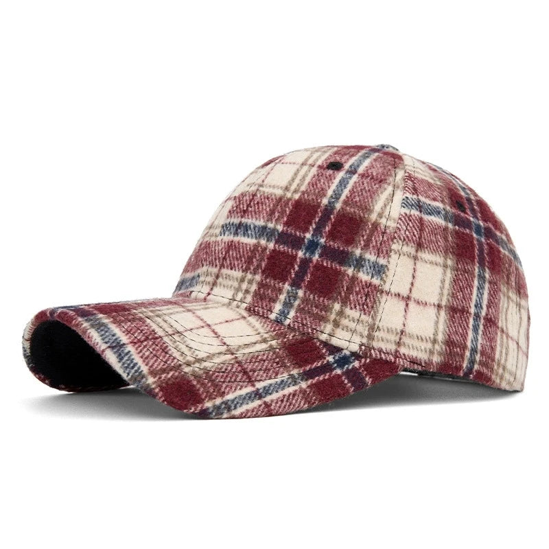 Hats For Men And Women New Classic Plaid Baseball Cap Hard-Brimmed Face-Slimming