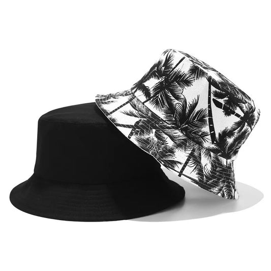 Black Coconut Tree Printed Bucket Hats
