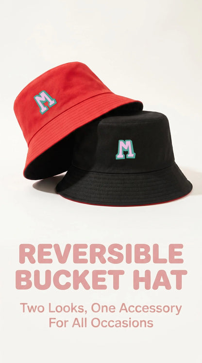 Two-Tone Outline Letter M Embroidery Reversible Bucket Hat