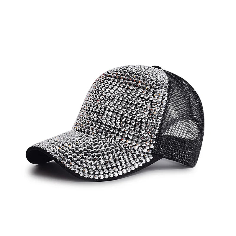 Baseball Cap Women Full Rhinestone Beads Mesh Cap Street Fashion