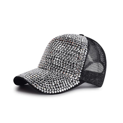 Baseball Cap Women Full Rhinestone Beads Mesh Cap Street Fashion