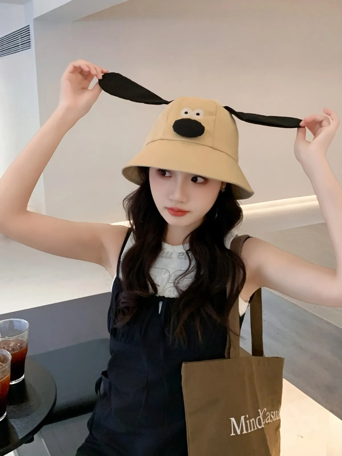 Spring Summer Bucket Hat For Women Men Cute Dog Ear Bear Nose Cartoon