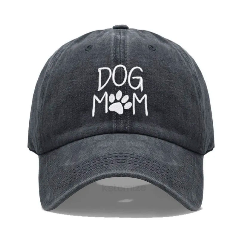 Vintage Washed Cotton DoG MOM Embroidery Baseball Cap For Men Women