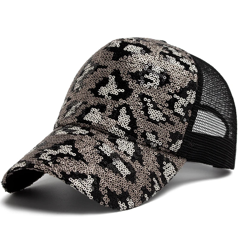 Baseball Cap Summer Mesh Hat Fashion Leopard Spangle Design Hats