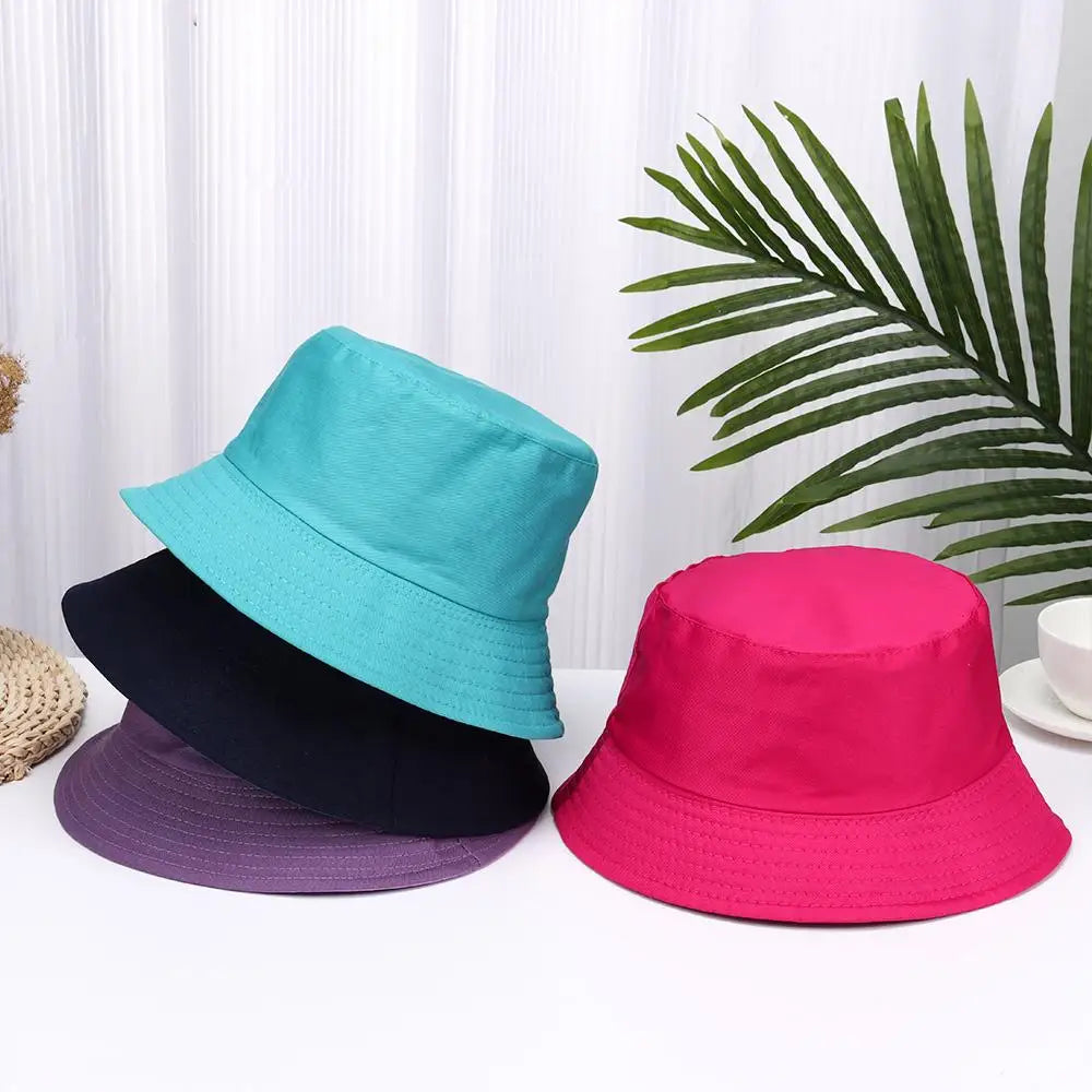 Fashion Cotton Bucket Hats Summer Foldable Sunscreen Panama Hat Solid Color