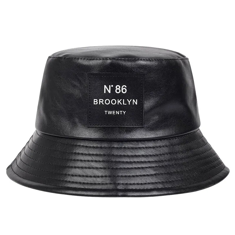Unisex N86 Label Personality Pu Leather Bucket Hats Fishermen Caps